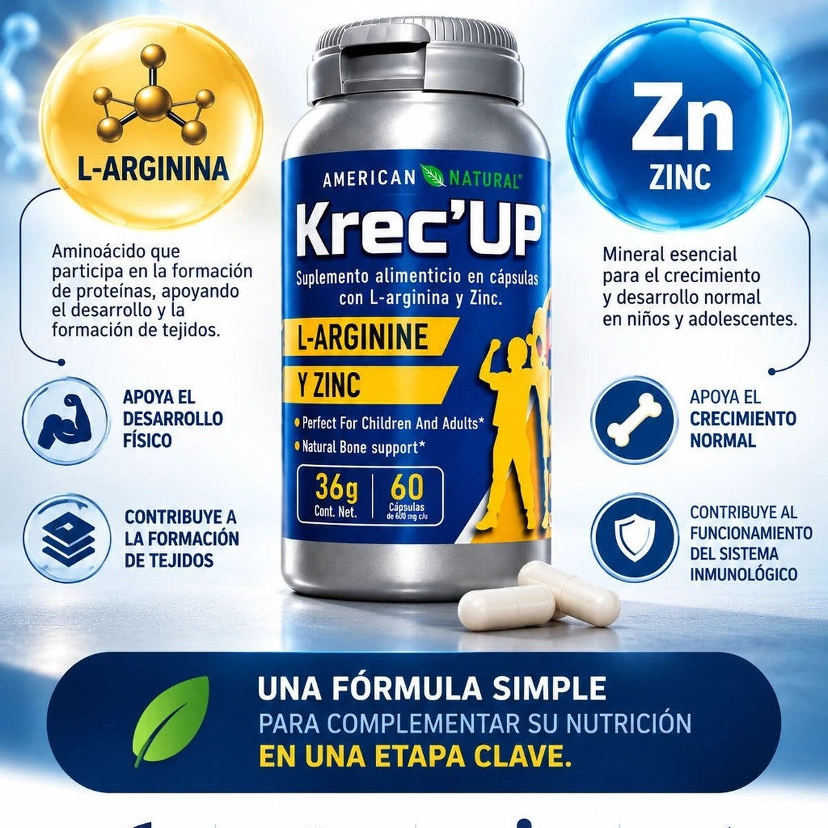 Krec'UP L-Arginina + Zinc 60 cápsulas